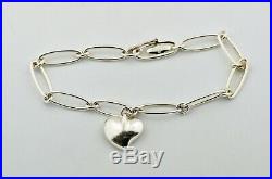 Tiffany & Co Sterling Silver Elsa Peretti Carved Heart Charm Bracelet 7 Inches