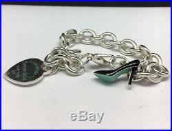 Tiffany & Co Sterling Silver Enamel Heart High Heel Charm Bracelet 7.5