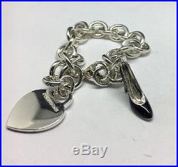 Tiffany & Co Sterling Silver Enamel Heart High Heel Charm Bracelet 7.5