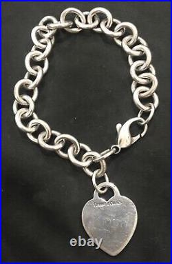 Tiffany & Co Sterling Silver Engravable Heart Tag Charm Link 7.25 Bracelet READ