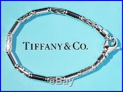 Tiffany & Co Sterling Silver Etched Bead Charm Bracelet Bangle