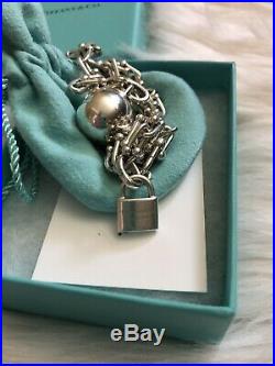 Tiffany & Co Sterling Silver HardWear Wrap Bracelet Ball Padlock Charm Links 7.5