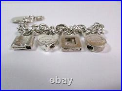 Tiffany & Co Sterling Silver Heart Charm Bracelet With 4 Mini Lock Pendants 7.5