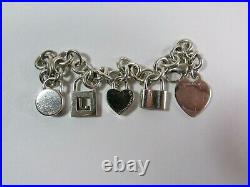 Tiffany & Co Sterling Silver Heart Charm Bracelet With 4 Mini Lock Pendants 7.5