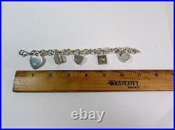 Tiffany & Co Sterling Silver Heart Charm Bracelet With 4 Mini Lock Pendants 7.5