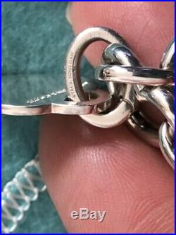 Tiffany & Co Sterling Silver Heart Charms Blue Enamel Clasping Link Bracelet