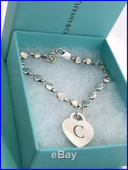 Tiffany & Co Sterling Silver Heart Link Letter C Charm Bracelet 8 /18.5g 190116