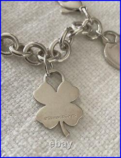 Tiffany&Co Sterling Silver Heart Tag And Four-Leaf Clover Charm Bracelet
