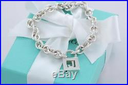Tiffany & Co. Sterling Silver Letter J Padlock Charm 7.5 Bracelet withPackaging