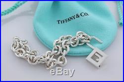 Tiffany & Co. Sterling Silver Letter J Padlock Charm 7.5 Bracelet withPackaging