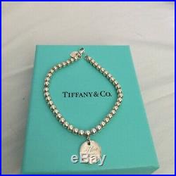 Tiffany & Co Sterling Silver Mini Ball Bead I Love You Charm Bracelet + POUCH