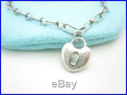 Tiffany & Co. Sterling Silver Mini Heart Lock Keyhole Charm Bracelet 7