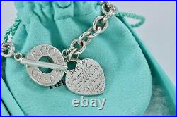 Tiffany & Co. Sterling Silver Notes Heart Charm 1837 Toggle 8 Bracelet Boxed