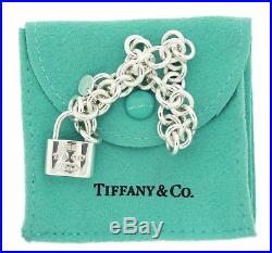 Tiffany & Co. Sterling Silver Padlock 1837 Charm Link Bracelet 925 with Pouch
