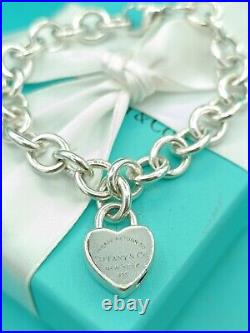 Tiffany & Co Sterling Silver Padlock Heart Charm Bracelet 7.5 Genuine