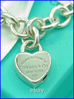 Tiffany & Co Sterling Silver Padlock Heart Charm Bracelet 7.5 Genuine