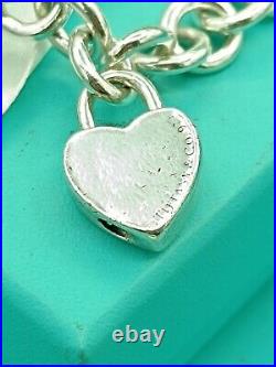 Tiffany & Co Sterling Silver Padlock Heart Charm Bracelet 7.5 Genuine