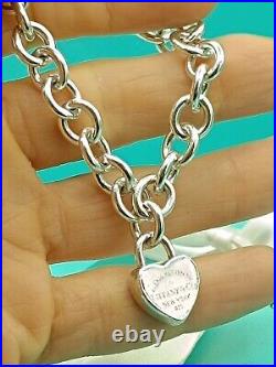 Tiffany & Co Sterling Silver Padlock Heart Charm Bracelet 7.5 Genuine