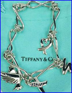 Tiffany & Co Sterling Silver Paloma Picasso Twisted LInk w Four Charm Bracelet