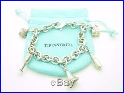 Tiffany & Co Sterling Silver Party 5 Charm Bracelet Gift Champagne Glass Cupcake