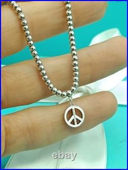 Tiffany & Co Sterling Silver Peace Charm On Mini Bead Bracelet 6.75 Very Rare Tiffany & Co Sterling Silver Peace Charm On Mini Bead Bracelet 6.75 Very Rare