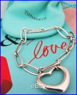 Tiffany & Co Sterling Silver Peretti Open Heart Dangle Charm Oval Link Bracelet