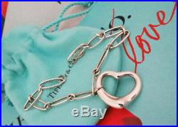 Tiffany & Co Sterling Silver Peretti Open Heart Dangle Charm Oval Link Bracelet