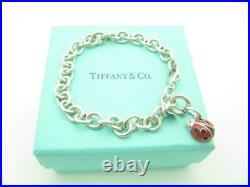 Tiffany & Co. Sterling Silver Red Enamel Ladybug Charm Bracelet 7.5 A
