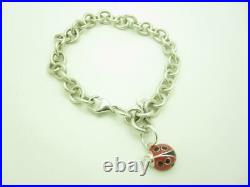 Tiffany & Co. Sterling Silver Red Enamel Ladybug Charm Bracelet 7.5 A