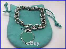 Tiffany & Co Sterling Silver Return to Tiffany Blue Enamel Heart Charm Bracelet