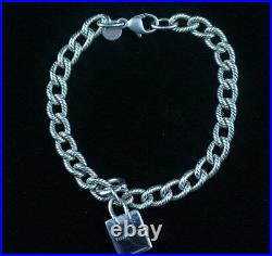 Tiffany & Co. Sterling Silver Shopping Bag Charm Textured Link Bracelet 7 1/2in