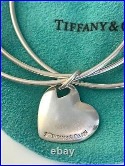 Tiffany & Co. Sterling Silver Triple 3 Bangle Bracelet Heart Charm