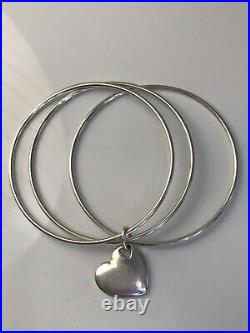 Tiffany & Co. Sterling Silver Triple 3 Bangle Bracelet Heart Charm