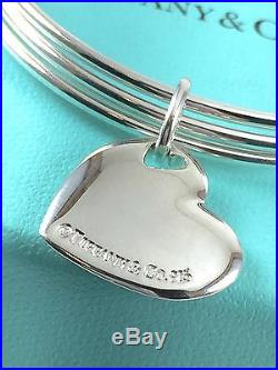 Tiffany & Co. Sterling Silver Triple 3 Bangle Bracelet Heart Charm 7.5 18524A