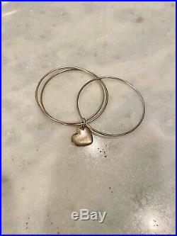Tiffany & Co. Sterling Silver Triple 3 Bangle Bracelet Heart Charm Rare