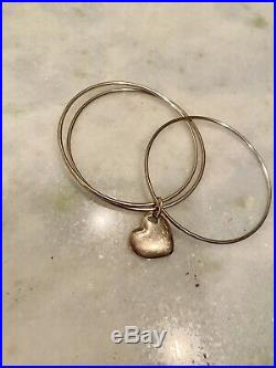 Tiffany & Co. Sterling Silver Triple 3 Bangle Bracelet Heart Charm Rare