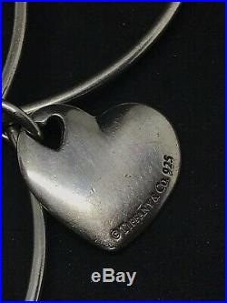 Tiffany Co Sterling Silver Triple Bangle Bracelet Heart Charm