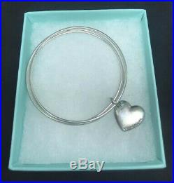 Tiffany Co Sterling Silver Triple Bangle Bracelet Heart Charm