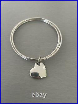 Tiffany & Co Sterling Silver Triple Bangle Bracelet With Heart Charm 6.5