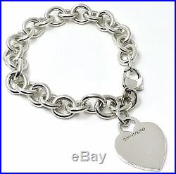 Tiffany & Co. T&Co 925 Sterling Silver Engraveable Heart Tag Charm Bracelet 7.5