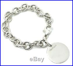 Tiffany & Co. T&Co 925 Sterling Silver Round Engraveable Charm Tag Bracelet 7.5