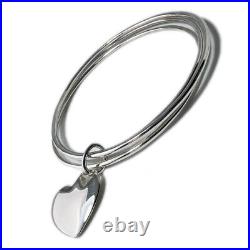 Tiffany & Co. Triple Heart Charm Bangle Bracelet Sterling Silver 925