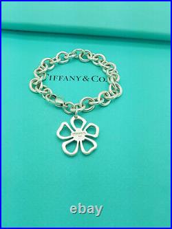 Tiffany & Co. Very RARE Flower charm Sterling Silver 7.5 Bracelet, Hallmarks
