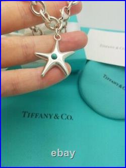 Tiffany & Co. Very RARE Turquoise Starfish 7.25 Sterling Silver Charm Bracelet