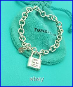 Tiffany & Co sterling silver 1837 padlock lock 7.5 charm bracelet RARE