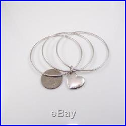Tiffany & Company Sterling Silver 3 Bangle Heart Love Charm Bracelet LDE9
