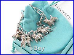 Tiffany RARE Silver Dog Charm Bulldog Poodle Retriever Westie 7.9 Inch Bracelet