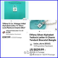 Tiffany&co 925 Silver Padlock & K Charm Bracelet 32gr 19cm Genuine Vintage