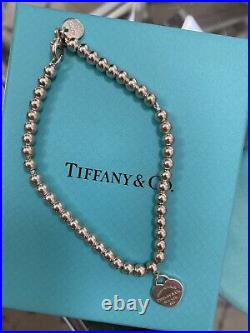Tiffany's Return To Tiffany & Co Sterling Silver Bead Mini Heart Charm Bracelet