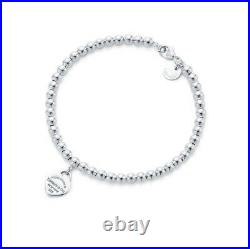 Tiffany's Return To Tiffany & Co Sterling Silver Bead Mini Heart Charm Bracelet